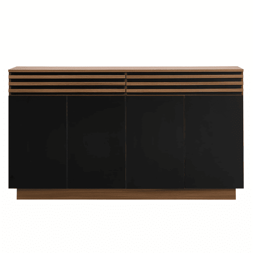 Aparador 150 x 40 x 85 cm - 2 gavetas e 4 portas, design moderno - Preto e castanho