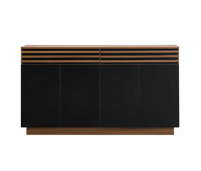 Aparador 150 x 40 x 85 cm - 2 cajones y 4 puertas, diseño moderno - negro y marrón