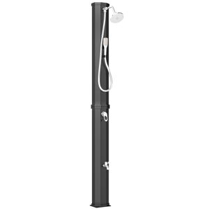 Outsunny Duche Solar de Jardim 60 L Duche Solar Exterior com Chuveiro de Mão Torneira para Pés Água Fria e Quente até 60 °C Ligação a Mangueira para Piscina Campismo ou Pátio 21,8x18,2x227 cm Preto