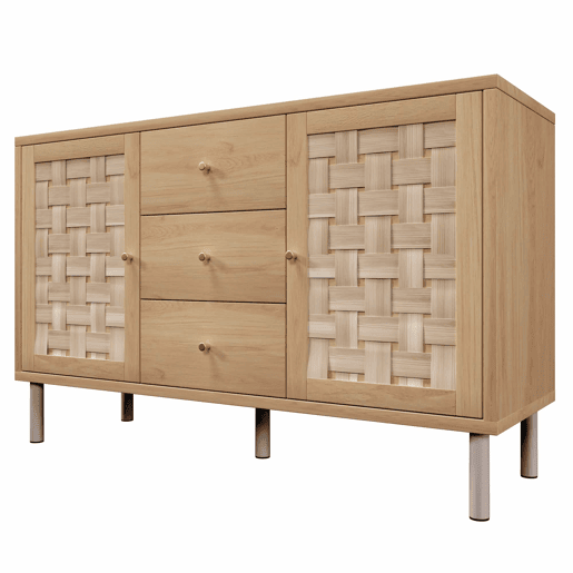 Aparador 120 x 40 x 75 cm - 2 portas, 3 gavetas, prateleiras ajustáveis, pés metálicos, antiderrapante, para sala de estar, corredor, cozinha - carvalho