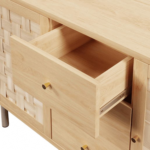 Aparador 120 x 40 x 75 cm - 2 portas, 3 gavetas, prateleiras ajustáveis, pés metálicos, antiderrapante, para sala de estar, corredor, cozinha - carvalho