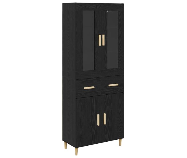 Aparador alto - mueble de almacenamiento con cajón roble negro 69,5 x 34 x 180 cm es474