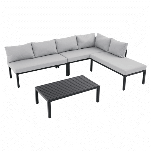 Conjunto de jardim para 6 pessoas - cadeiras modulares com encosto removível e pés ajustáveis, mesa em ferro galvanizado - cinzento