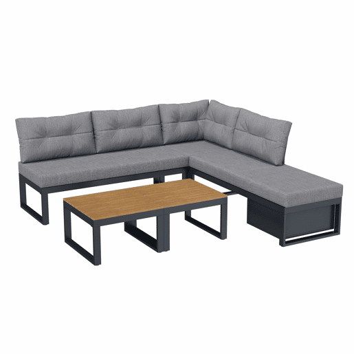 Conjunto de móveis de jardim - 3 posições reclináveis, almofadas grossas, arrumação, capa resistente às intempéries - Cinza escuro