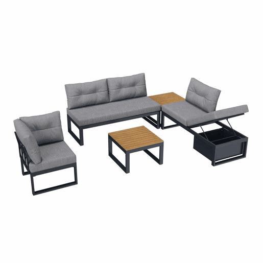 Conjunto de móveis de jardim - 3 posições reclináveis, almofadas grossas, arrumação, capa resistente às intempéries - Cinza escuro