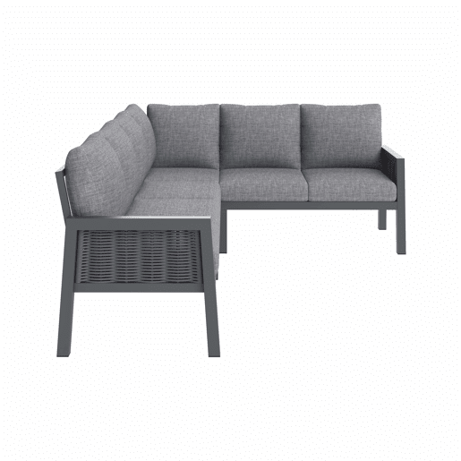 Conjunto de jantar de jardim para 8 pessoas - Conjunto de canto, estrutura em ferro galvanizado, mesa de vidro, corda trançada em PE feita à mão, inclui mesa, bancos e sofás - Cinza