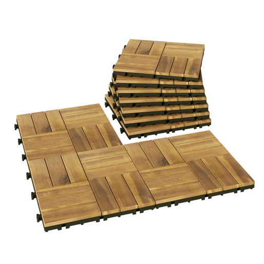 Outsunny Conjunto de 10 Estrados de Exterior em Madeira de Acácia, 31x31 cm, 0,91 m² Estrados para Terraço Exterior Antiderrapante e Resistente ao Clima com Instalação Fácil Madeira