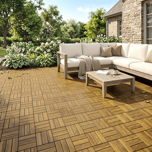 Outsunny Conjunto de 10 Estrados de Exterior em Madeira de Acácia, 31x31 cm, 0,91 m² Estrados para Terraço Exterior Antiderrapante e Resistente ao Clima com Instalação Fácil Madeira