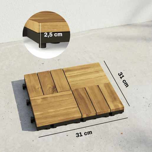 Outsunny Conjunto de 10 Estrados de Exterior em Madeira de Acácia, 31x31 cm, 0,91 m² Estrados para Terraço Exterior Antiderrapante e Resistente ao Clima com Instalação Fácil Madeira