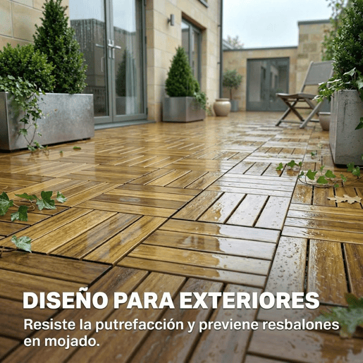 Outsunny Conjunto de 10 Estrados de Exterior em Madeira de Acácia, 31x31 cm, 0,91 m² Estrados para Terraço Exterior Antiderrapante e Resistente ao Clima com Instalação Fácil Madeira