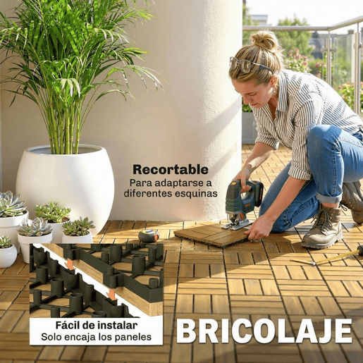 Outsunny Conjunto de 10 Estrados de Exterior em Madeira de Acácia, 31x31 cm, 0,91 m² Estrados para Terraço Exterior Antiderrapante e Resistente ao Clima com Instalação Fácil Madeira