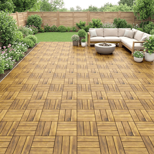 Outsunny Conjunto de 10 Estrados de Exterior em Madeira de Acácia, 31x31 cm, 0,91 m² Estrados para Terraço Exterior Antiderrapante e Resistente ao Clima com Instalação Fácil Madeira