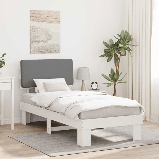 Estrutura de cama de solteiro simple com Cabeceira Estofada Cinzento-claro
