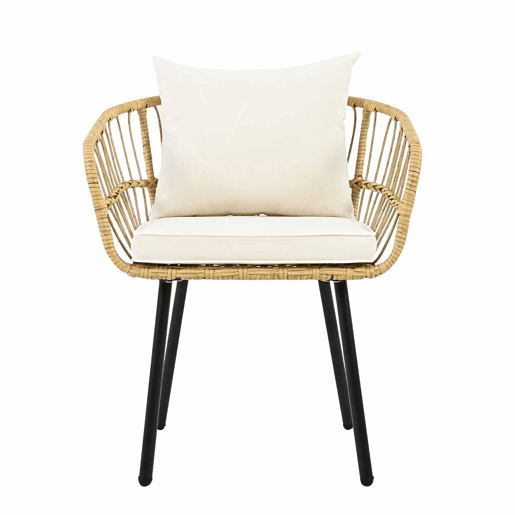 Conjunto de jardim de 5 peças - 1 mesa, 2 cadeiras, 2 bancos, rattan - branco + natural