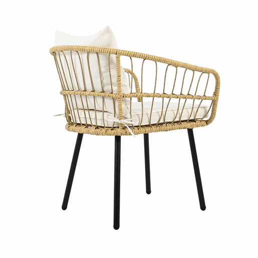 Conjunto de jardim de 5 peças - 1 mesa, 2 cadeiras, 2 bancos, rattan - branco + natural