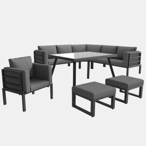 Conjunto de sofás de jardim para 8 pessoas - Forma de meia-lua, estrutura de ferro, almofadas cinzentas - Cinza