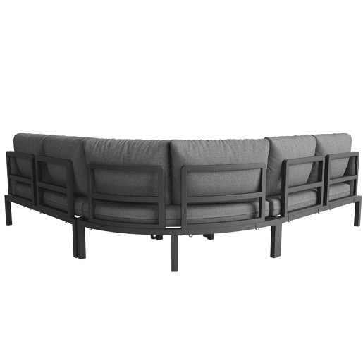 Conjunto de sofás de jardim para 8 pessoas - Forma de meia-lua, estrutura de ferro, almofadas cinzentas - Cinza