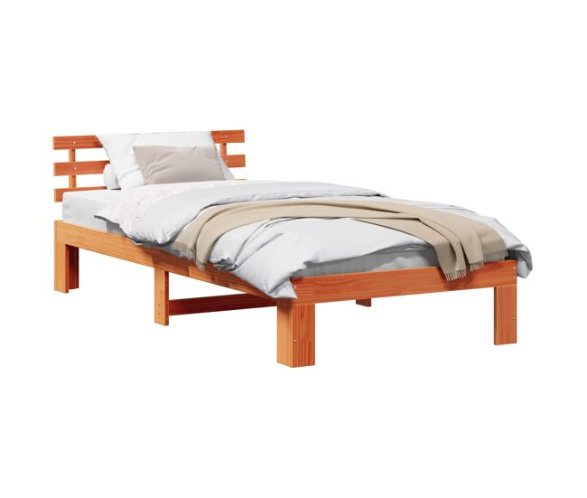 Estructura de cama simple para adultos con cabecera - Marrón cera 90 x 200 cm