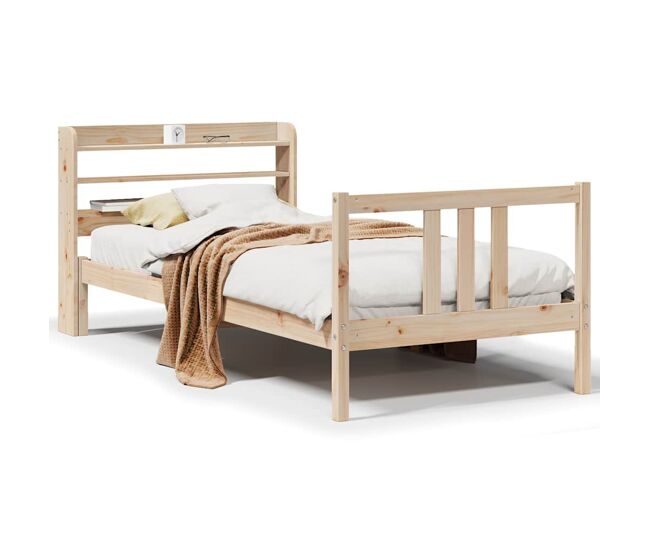 Estructura de cama individual para adultos con cabecero madera maciza pino 75x190 cm