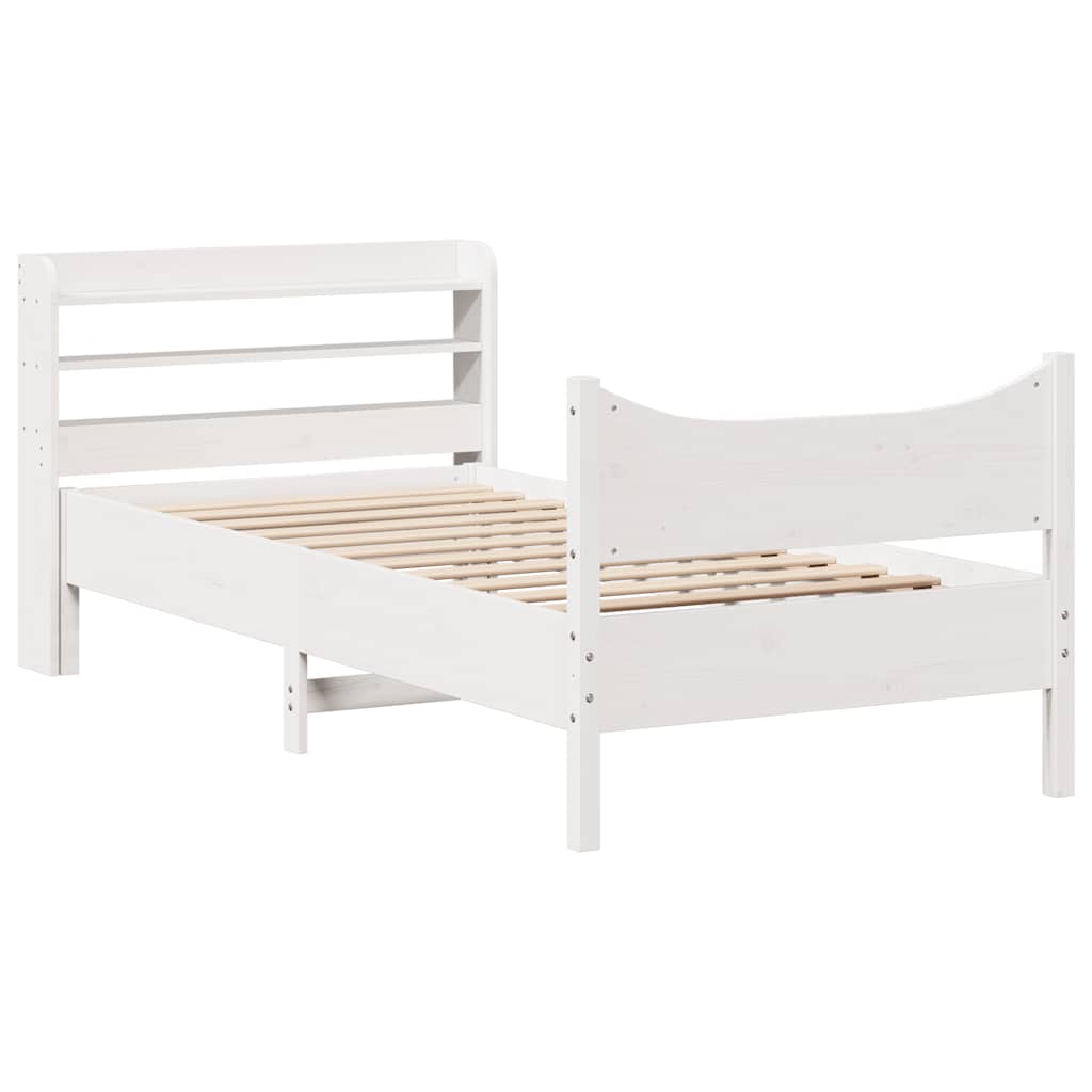 Estructura de cama individual para adultos con cabecero madera pino blanco 75x190 cm
