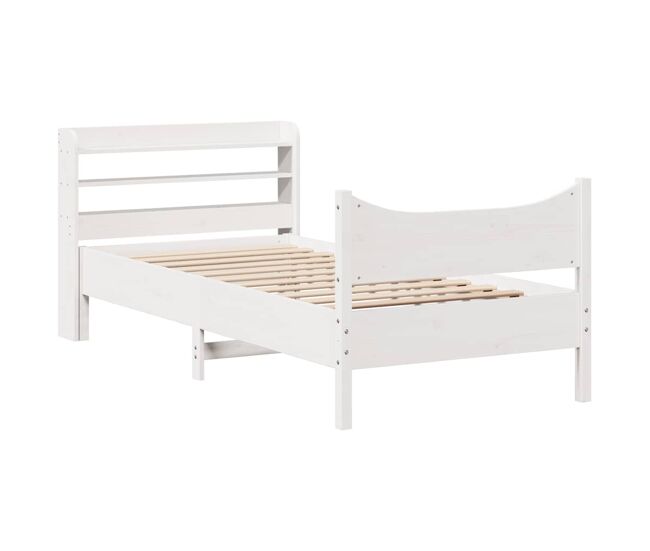 Estructura de cama individual para adultos con cabecero madera pino blanco 75x190 cm