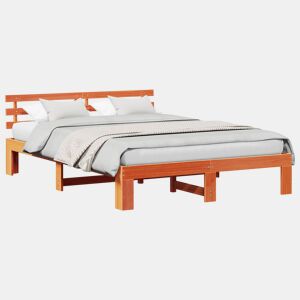 Estrutura de cama de casal simple com cabeceira - Marrom Cera 140 x 200 cm