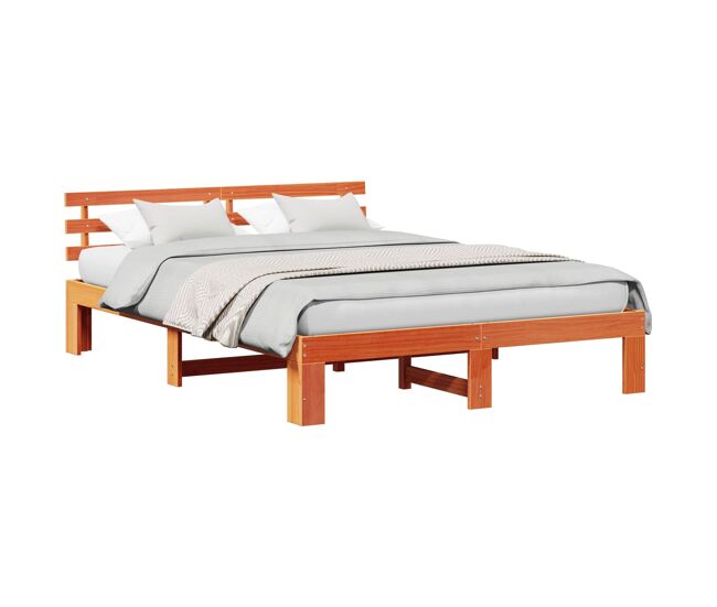 Estructura de cama matrimonial Estilo con cabecera Marrón cera 140 x 200 cm