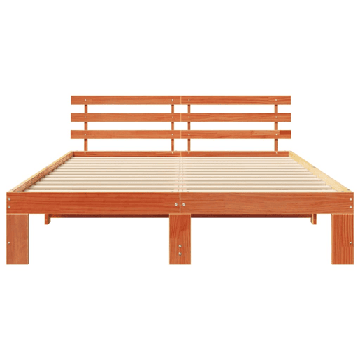 Estrutura de cama de casal simple com cabeceira - Marrom Cera 140 x 200 cm