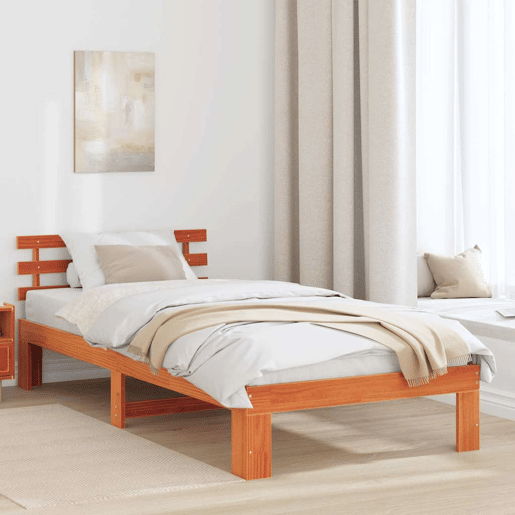 Estrutura de cama de solteiro para adultos com Cabeceira - Marrom Cera 100 x 200 cm