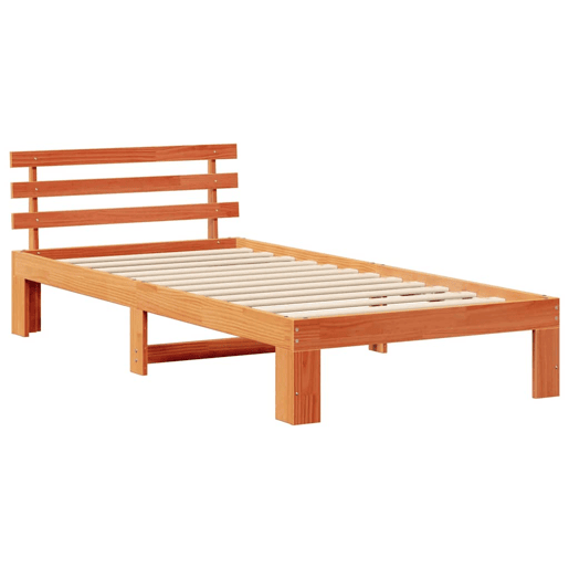 Estrutura de cama de solteiro para adultos com Cabeceira - Marrom Cera 100 x 200 cm
