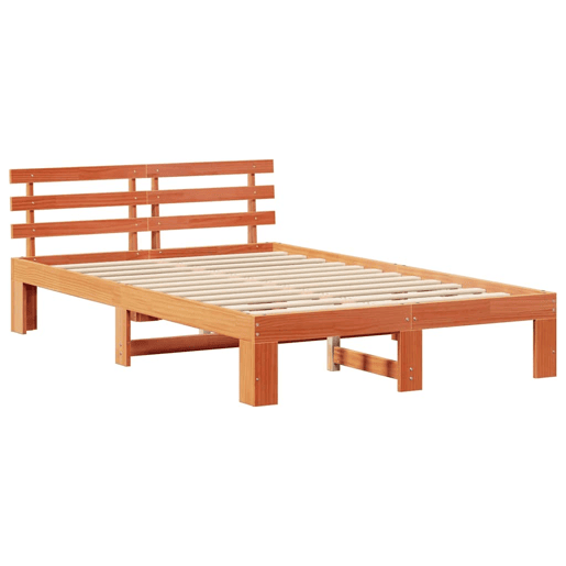 Estrutura de cama de casal simple com cabeceira - Marrom Cera 140 x 190 cm