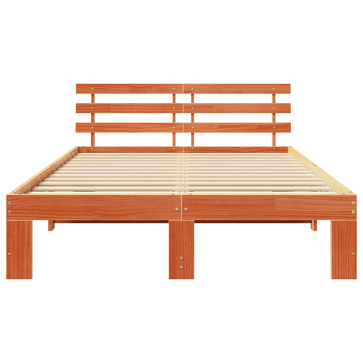 Estrutura de cama de casal simple com cabeceira - Marrom Cera 140 x 190 cm