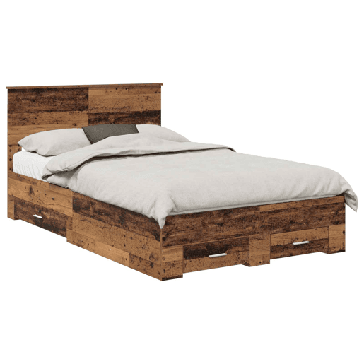 Estrutura de cama de casal com cabeceira - Madeira antiga 120 x 190 cm