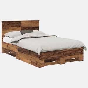 Estrutura de cama de casal com cabeceira - Madeira antiga 120 x 190 cm