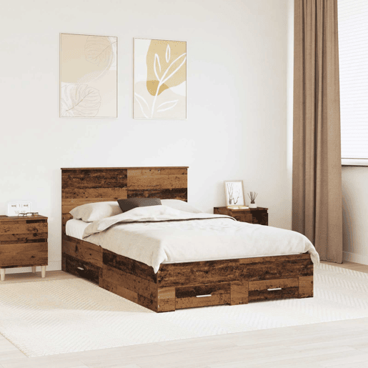 Estrutura de cama de casal com cabeceira - Madeira antiga 120 x 190 cm