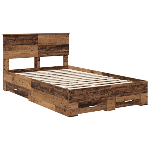 Estrutura de cama de casal com cabeceira - Madeira antiga 120 x 190 cm