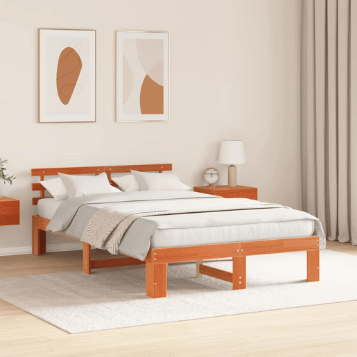 Estrutura de cama de casal simple com cabeceira - Marrom Cera 120 x 190 cm
