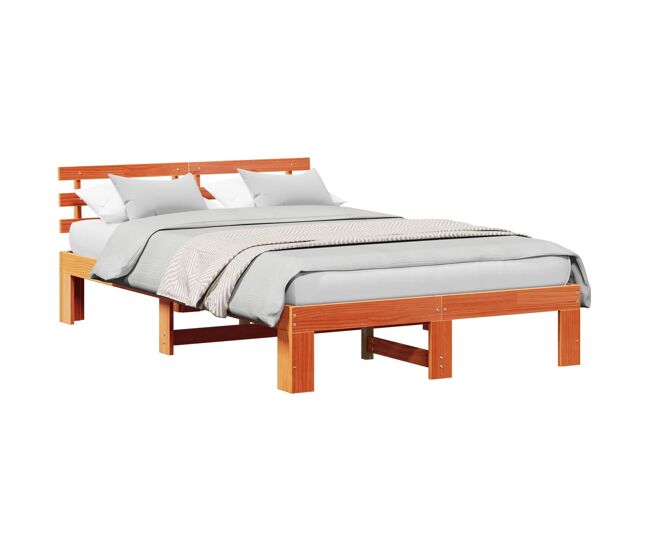 Estructura de cama matrimonial Comodidad con cabecera - Marrón cera 135 x 190 cm