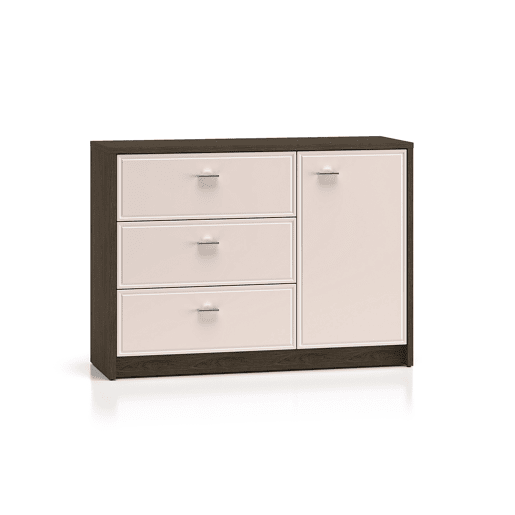 Kaius Cashmere e madeira escura Aparador de 1 porta e 3 gavetas