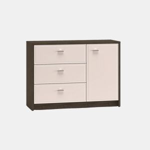 Kaius Cashmere e madeira escura Aparador de 1 porta e 3 gavetas