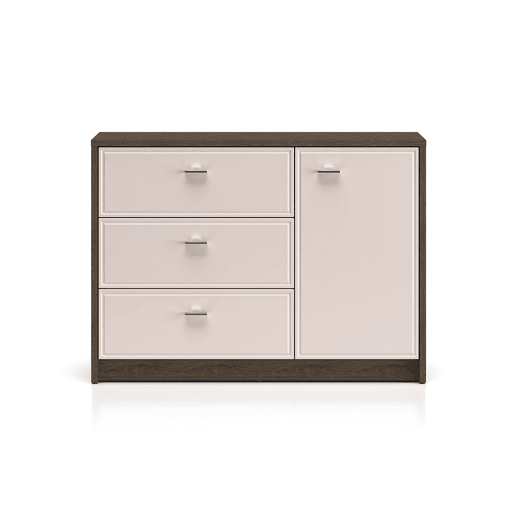 Kaius Cashmere e madeira escura Aparador de 1 porta e 3 gavetas