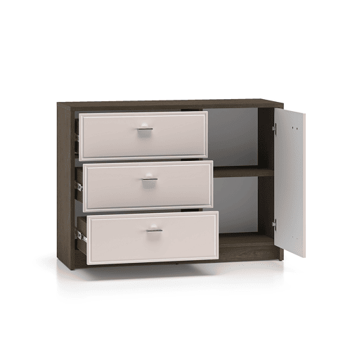 Kaius Cashmere e madeira escura Aparador de 1 porta e 3 gavetas