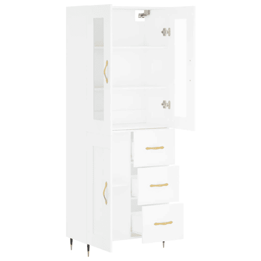Armário alto - Bufete - Móvel de apoio 69,5x34x180 cm derivados de madeira branco pt709