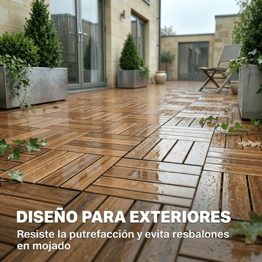 Outsunny Conjunto de 10 Estrados de Madeira de Acácia para Exterior 31x31 cm, 0,91 m² Estrado para Terraço Antiderrapantes e Resistentes ao Clima Instalação Fácil para Terraço Castanho-Escuro