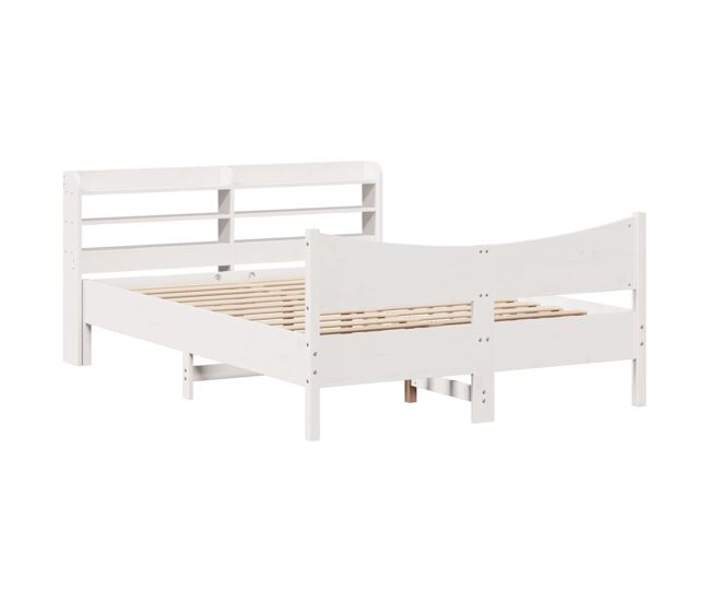Estructura de cama matrimonial Estilo con cabecero madera pino blanco 140x200 cm