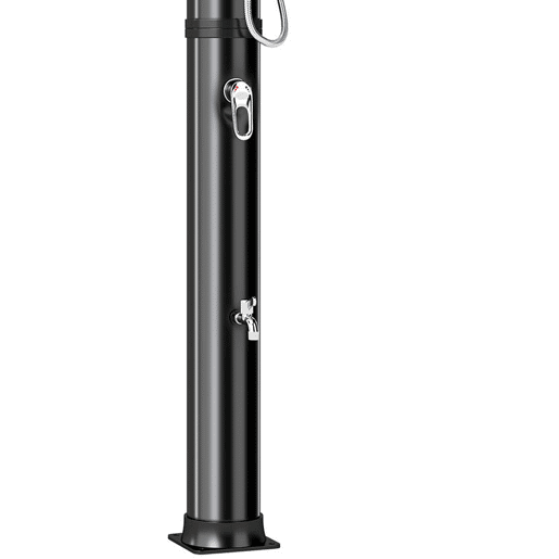 Outsunny Duche Solar de Jardim 40 L Duche Solar Exterior com Chuveiro de Mão Torneira para Pés Água Fria e Quente até 60 °C Ligação a Mangueira para Piscina Camping ou Pátio 19,5x19,5x218,5 cm Preto