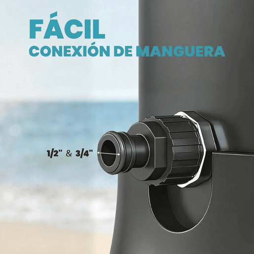 Outsunny Duche Solar de Jardim 40 L Duche Solar Exterior com Chuveiro de Mão Torneira para Pés Água Fria e Quente até 60 °C Ligação a Mangueira para Piscina Camping ou Pátio 19,5x19,5x218,5 cm Preto