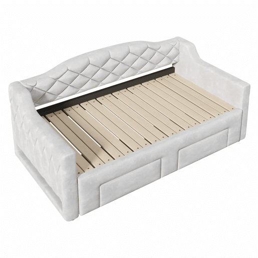Cama embutida estofada 90x200-180x200 cm - com 2 gavetas e LED - cinzenta