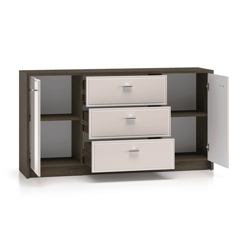 Kaius Cashmere e madeira escura Aparador de 2 portas e 3 gavetas