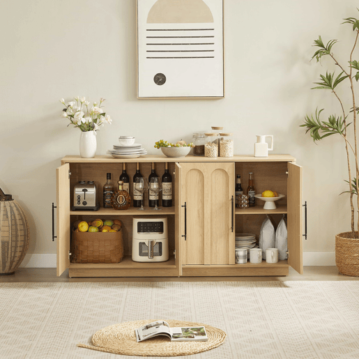 Aparador de 160 cm - Portas com fecho suave e sistema anti-tombamento, móvel de arrumação para a sala - Carvalho